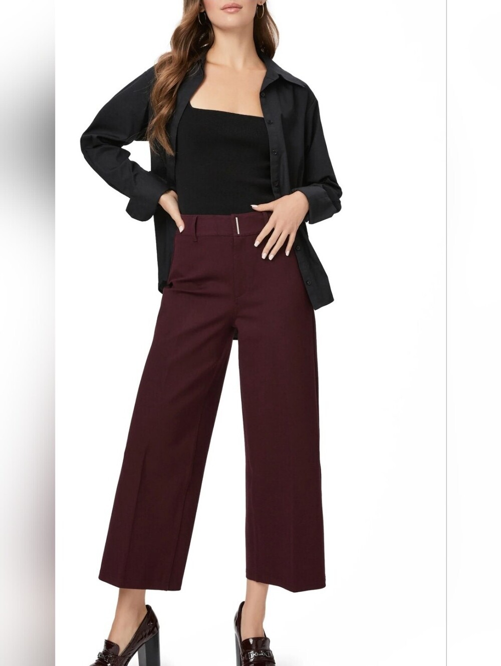 PAIGE Roderika Wide Leg Crop Pants Aubergine Burgundy Size 6